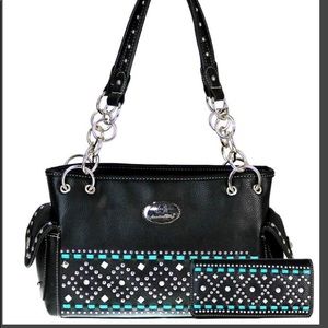 - Montana West Black Diamond Handbag and Wallet Set